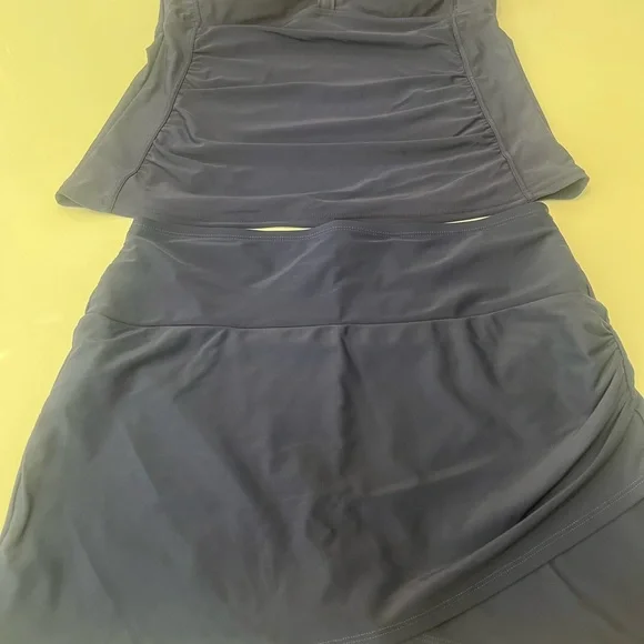 #356 Navy Blue 2 Piece Classy Striped Women's Swimsuit - Picture 7 of 10